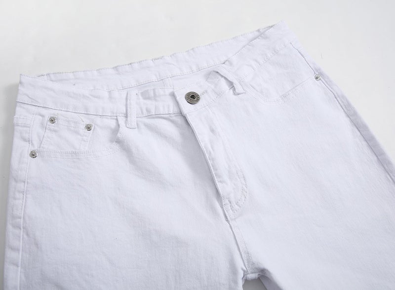 FREDD MARSHALL Men's White Skinny Slim Fit Stretch Straight Leg Fashion Jeans Pants, 33W - Image 3